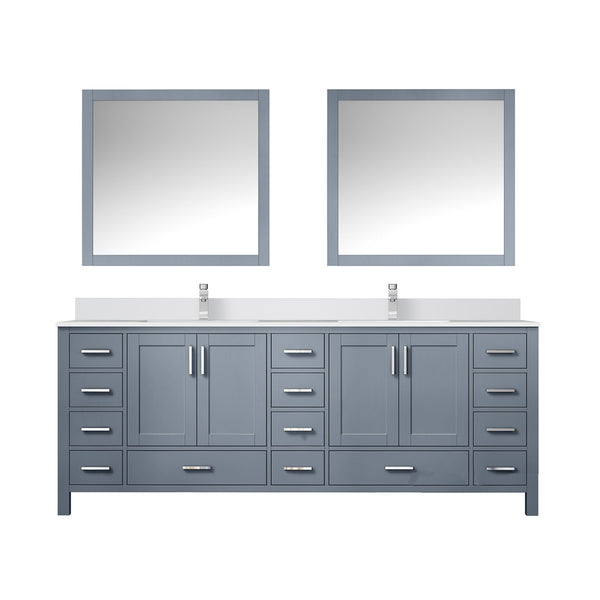 English Elm Dark Grey Double Bath Vanity 84" W x 22" D with Cultured Marble Top, Chrome Faucet & 34" Mirror, Durable Finish B2731S01114