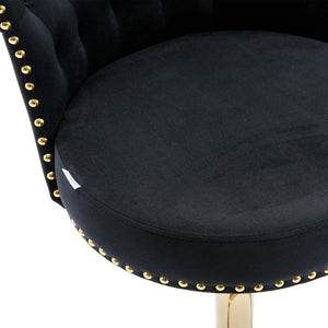 English Elm UNITED Velvet 360° Rotating Bar Chair with Diamond Stitching, Gold Frame, Plush Foam Seat, Adjustable Height Black W1568P361716