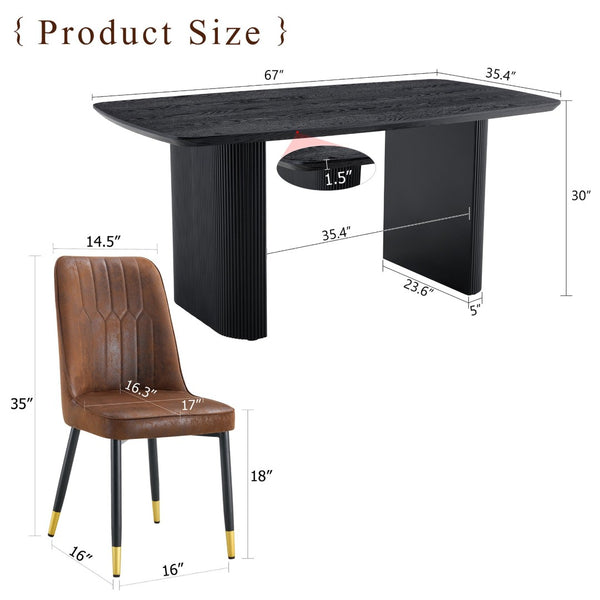 English Elm Table And Chair Set - Modern 67X35.4 Inch Black Wood Grain Dining Table With 4 Brown Chairs W1151S04168-GIGA