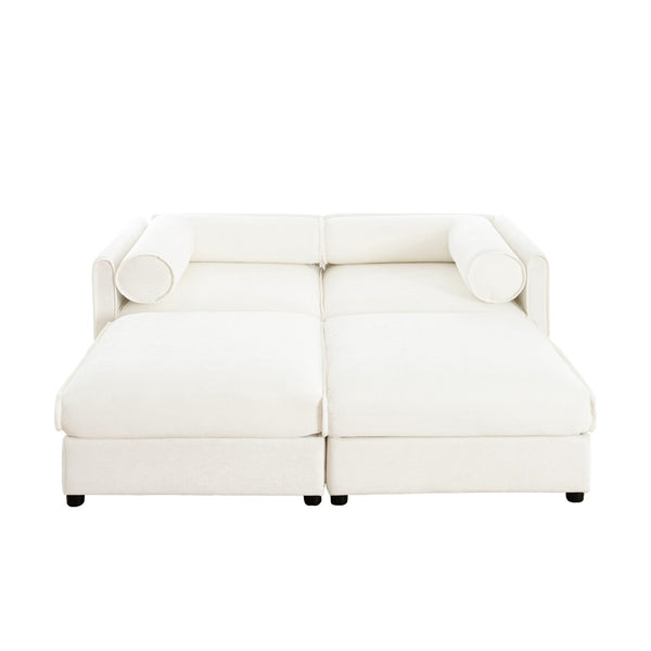 English Elm Stylish White Chenille Loveseat With Ottoman Storage, Ergonomic Backrest & Modular Design For Comfort W714S01036-GIGA