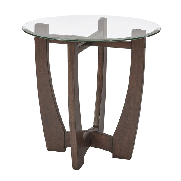 English Elm 23.5" Round Glass Coffee Table with Solid Wood Frame, Tempered Glass Top, Sturdy 220 lb Capacity Cherry W487P317841