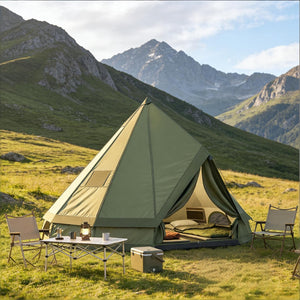 English Elm Outdoor Canvas Teepee Tent for Family Camping with Stove Jack All Season Use T3971P486614