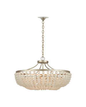Currey & Company Chanteuse Chandelier & Semi-flush Mount | Elegant Ivory Beads, Adjustable Height, Stunning Design Silver Glass Beads ,Wrought Iron 9000-1323-currey-company