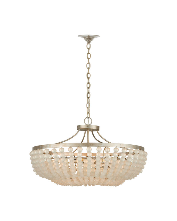 Currey & Company Chanteuse Chandelier & Semi-flush Mount | Elegant Ivory Beads, Adjustable Height, Stunning Design Silver Glass Beads ,Wrought Iron 9000-1323-currey-company