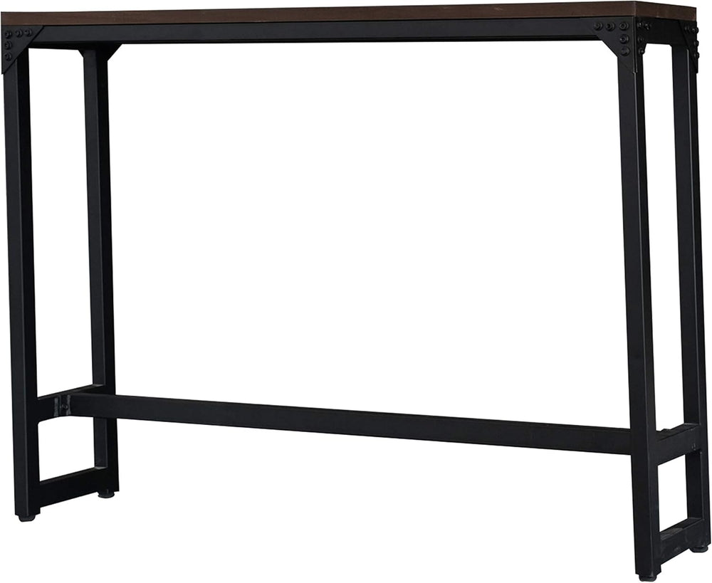 English Elm Minimalist Dark Brown Logan Table — Industrial Hardwood Bar/Cocktail Console, Space-Saving 55" Width, Metal Legs, Durable Finish B347P339416