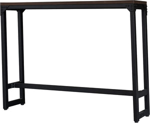 English Elm Minimalist Dark Brown Logan Table — Industrial Hardwood Bar/Cocktail Console, Space-Saving 55" Width, Metal Legs, Durable Finish B347P339416