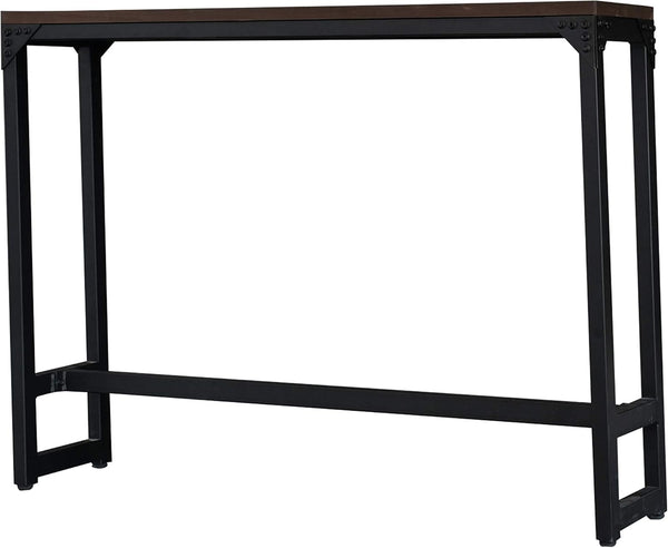 English Elm Minimalist Dark Brown Logan Table — Industrial Hardwood Bar/Cocktail Console, Space-Saving 55" Width, Metal Legs, Durable Finish B347P339416
