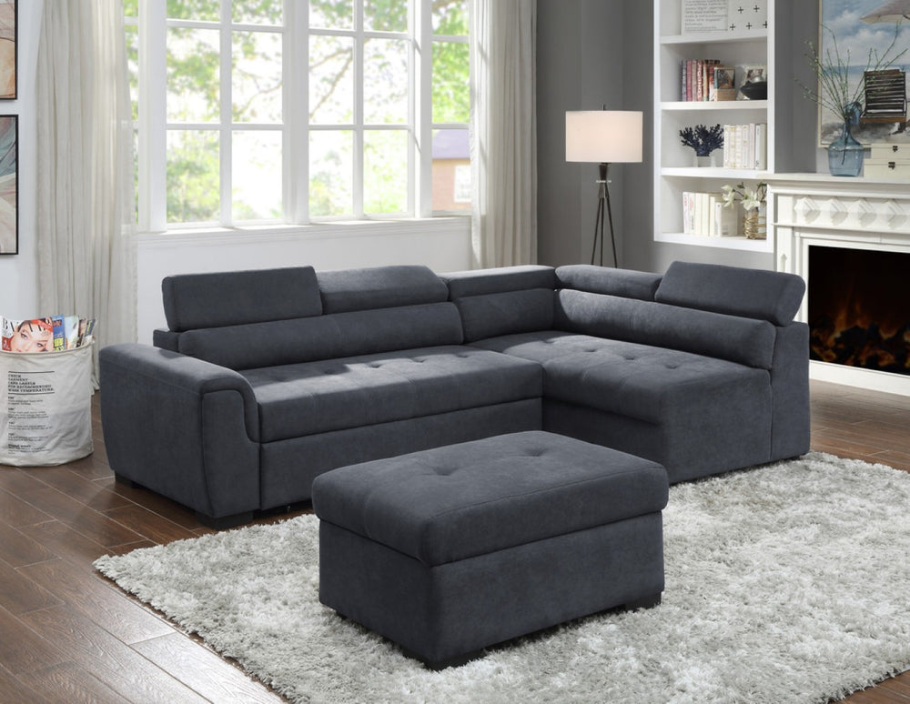 English Elm Horatio Sleeper Sectional Sofa with Tufted Cushions Adjustable Headrests and Storage B2749S00186