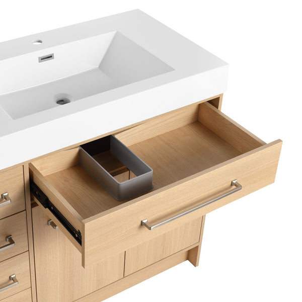 English Elm 72" Freestanding Bathroom Vanity with Double Resin Sink, Original Oak Finish, 4 Doors & 6 Drawers, Soft-Close W1972P315234