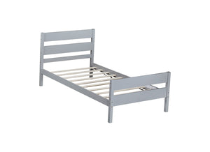 English Elm Twin Minimalist Rubberwood Bed with Headboard & Footboard, Grey Storage Twin Frame, 250lb Capacity W504P284274