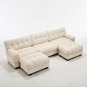 English Elm U Shaped Modular Cloud Sectional Deep Seat Flannelette Sofa with Rounded Bolster Armrests Beige W2120S00041