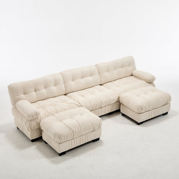 English Elm U Shaped Modular Cloud Sectional Deep Seat Flannelette Sofa with Rounded Bolster Armrests Beige W2120S00041