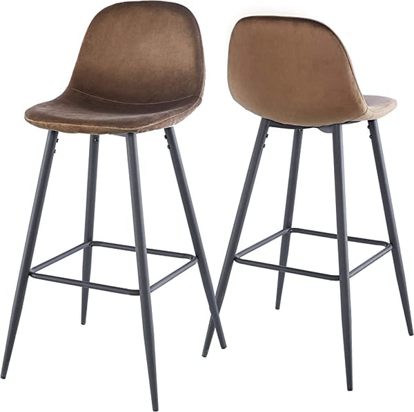 English Elm Bar Velvet Counter Stools Set of 2 30" Ergonomic Back Support Velvet Seats Sturdy Metal Legs & Footrest Stylish Durable Assembly Ready Brown B205P205644