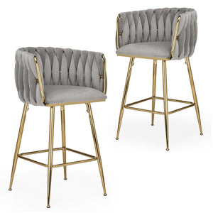 English Elm Counter Height Stools Set of 2 Mid-century Metal Legs Ergonomic Kitchen Island Seating T3623P430900