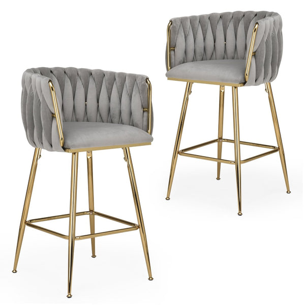 English Elm Counter Height Stools Set of 2 Mid-century Metal Legs Ergonomic Kitchen Island Seating T3623P430900