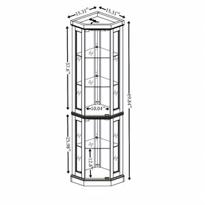 English Elm Corner Curio Cabinet Lighted Glass Display Case with Mirrored Back for Living Room Antique White W2275P194429