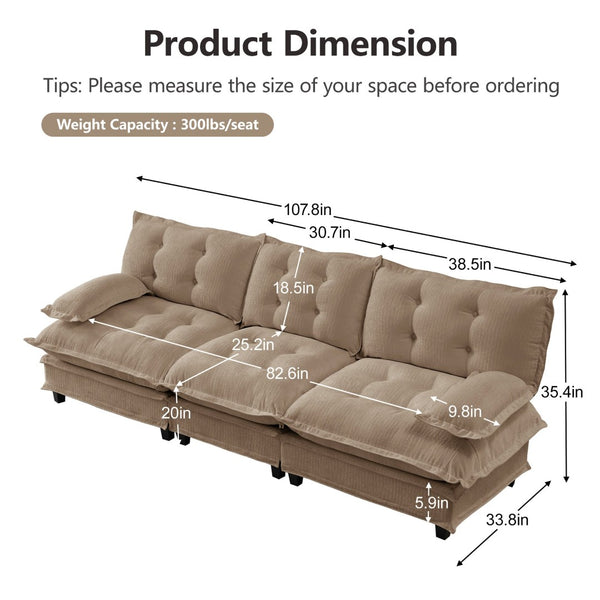 English Elm 107" Modular Cloud Sectional Sofa Deep Seat Chenille Upholstered Living Room Couch Light Coffee W714S01702