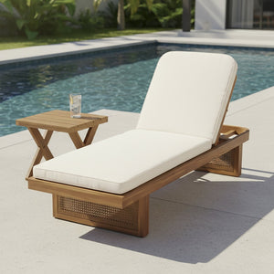 English Elm Acacia Wood Outdoor Lounger Set with Woven Rattan Panels and Sandblast Side Table N769P303158A_63158.00