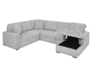 English Elm 122 Plush U-Shape Sectional Sofa Bed with USB Ports, Hidden Storage Chaise & Spacious Armrest Comfort Grey W1417S00079