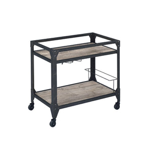 English Elm Rustic Oak And Charcoal 2-Shelf Serving Cart – Industrial Design With Wine Storage & Easy Mobility B062P184580-GIGA