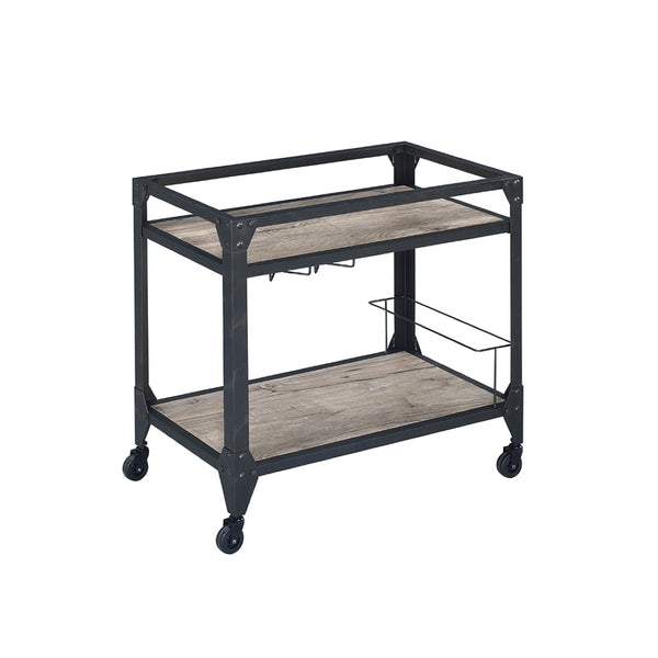 English Elm Rustic Oak And Charcoal 2-Shelf Serving Cart – Industrial Design With Wine Storage & Easy Mobility B062P184580-GIGA