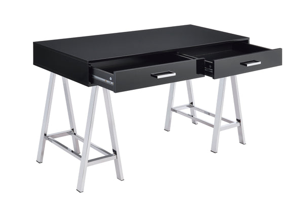 English Elm Black High Gloss Writing Desk With Usb Port – Modern Chrome Accents, Spacious & Functional Design B062P209204