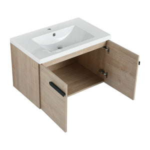English Elm 30 Inch Floating Vanity Cabinet with Resin Sink, Soft-Close Doors, Spacious Storage for Small Baths W999P195824