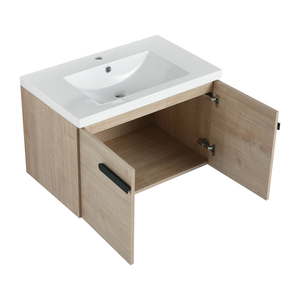 English Elm 30 Inch Floating Vanity Cabinet with Resin Sink, Soft-Close Doors, Spacious Storage for Small Baths W999P195824
