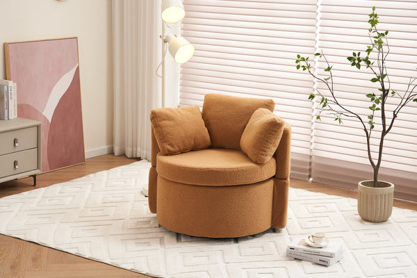 English Elm 029-Teddy Plush Teddy Fabric Swivel Storage Chair with Back Cushion, 360° Rotating Cozy Lounge Seat khaki W527P166252