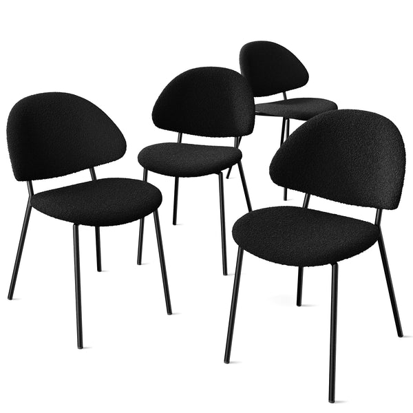 English Elm Set of 4 Upholstered PU Leather Dining Chairs with Curved Backrest and Slim Metal Legs for Stylish Homes Black W3010P291312