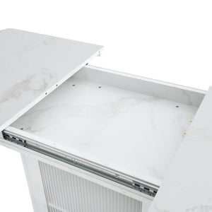 English Elm 47.24"-63"Modern Rectangle Dining Table with Extendable Top, Printed Marble Look, Sturdy Steel Base & Storage White W757P331962