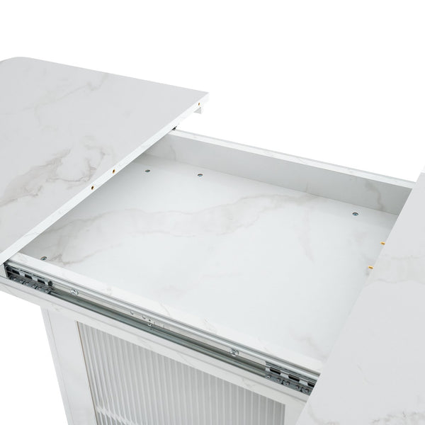 English Elm 47.24"-63"Modern Rectangle Dining Table with Extendable Top, Printed Marble Look, Sturdy Steel Base & Storage White W757P331962