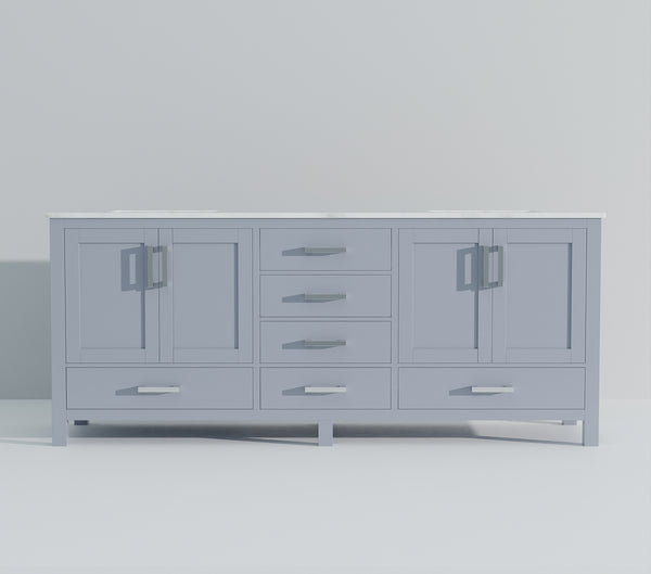 English Elm Dark Grey Double Bath Vanity 84" W With Durable Carrara Marble Top & Ample Storage Solutions B2731P258972