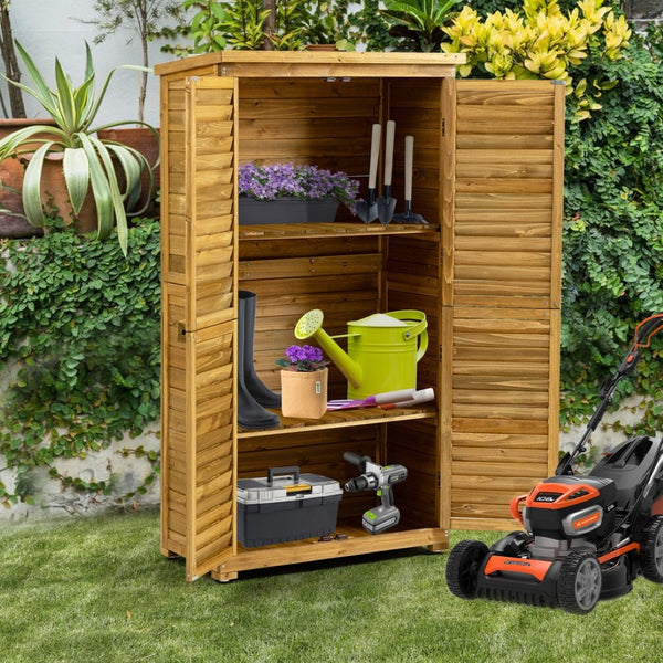 English Elm Outdoor Fir Wood Vertical Storage Shed with Lockable Door and Waterproof Sloped Roof W1422P233383