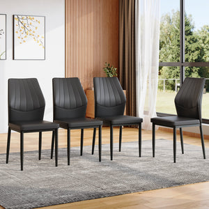 English Elm Set of 4 Brown Shell-Pattern Dining Chairs with Ergonomic Tech Fabric, Sturdy Metal Legs, 37" Black W1151P359596