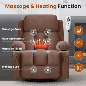 English Elm Swivel Rocker Recliner with Massage Heat and Usb Port for Living Room Comfort W1521P461085