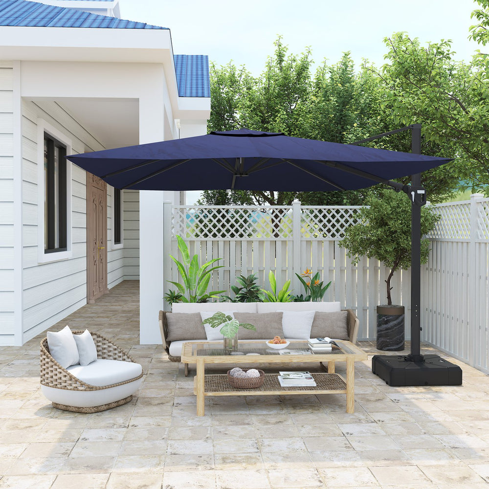 English Elm 11FT Square Cantilever Patio Umbrella with UPF50+ 280g Solution-Dyed Fabric, 360° Rotate, Rust-Resist Aluminum Frame Dark Blue 108.27 L x 16.54 W x 6.69 H T3609P333097