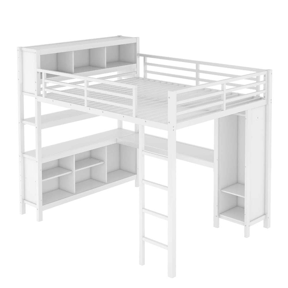 English Elm Metal Queen Size Loft Bed With L-Shaped Desk, Storage Cubes & Shelves For Kids, Teens & Adults W1580S00108