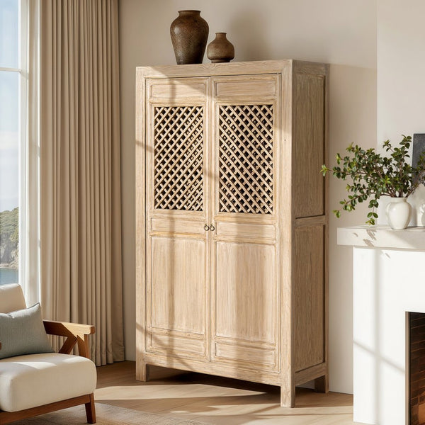 English Elm Rowan Reclaimed Pine Two Door Accent Cabinet with Carved Handles Rustic Storage B2719P474441
