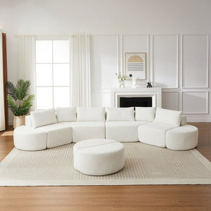English Elm Modular Chenille Sectional Sofa with Curved Footstools and Cloud Foam Cushioning Beige W3505S00056