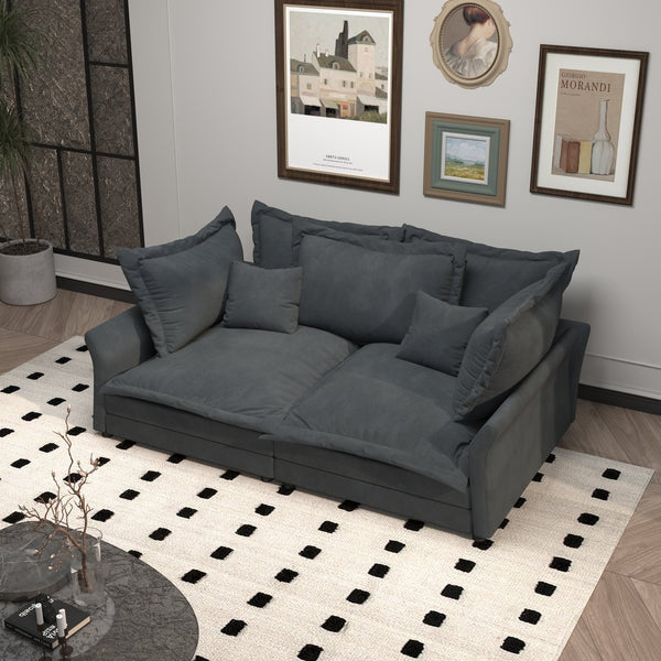 English Elm 90.55" Deep Seat Velvet Sofa Couch with Removable Covers, Solid Wood Frame, 800lb Capacity, Grey W1885P246363