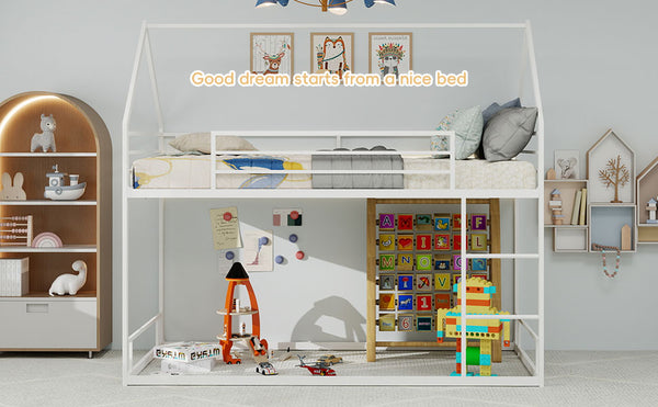 English Elm Metal Twin over Twin Bunk Bed Sturdy Heavy-Duty Frame with Silent Slats, 13" Guardrail & Ladder White W1935P330798