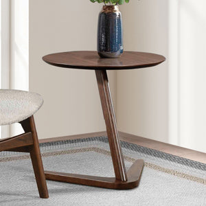 English Elm Modern Solid Walnut Accent Side Table Mid-Century Modern 19.5" Compact Round End Table Durable Elegance B2741P351967