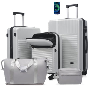 English Elm Luggage 5 Piece Hardside Abs Set with Front Access Carry on and Tsa Spinner Wheels Silver N732P391579D