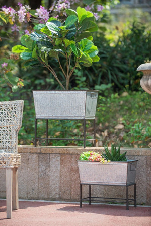 English Elm Set Of 2 Zale Rustic Metal Planters With Stands - Stylish, Durable, Perfect For Indoor & Outdoor Decor W2078P323427-GIGA