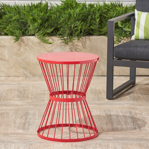English Elm Christopher Knight Home® - LASSEN Modern 16" Side Table with Hourglass Iron Frame, Powder-Coated Durability for Outdoors Red 62073.00RD