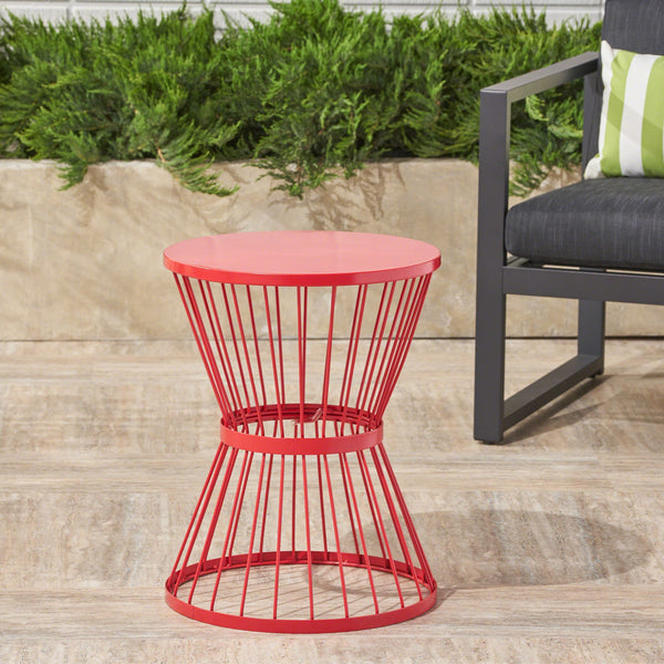 English Elm Christopher Knight Home® - LASSEN Modern 16" Side Table with Hourglass Iron Frame, Powder-Coated Durability for Outdoors Red 62073.00RD