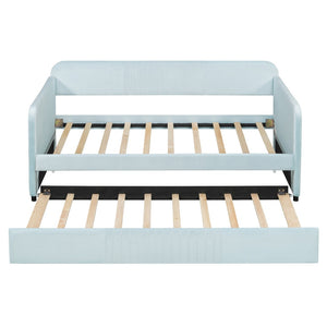 English Elm Upholstered Velvet Twin Daybed with Pull Out Trundle Sofa for Guest or Kids Room LP100127AAC