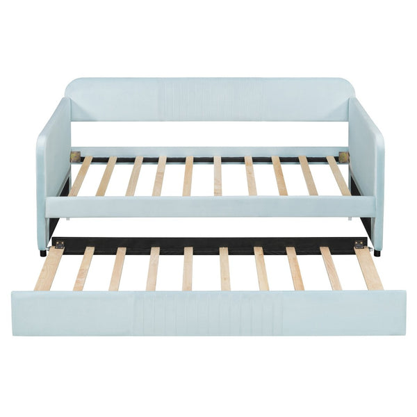 English Elm Upholstered Velvet Twin Daybed with Pull Out Trundle Sofa for Guest or Kids Room LP100127AAC