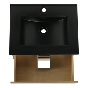 English Elm 24" Wall-Mounted Bathroom Vanity With Black Sink, 2 Soft-Close Drawers - Ideal For Compact Spaces! W999S00192